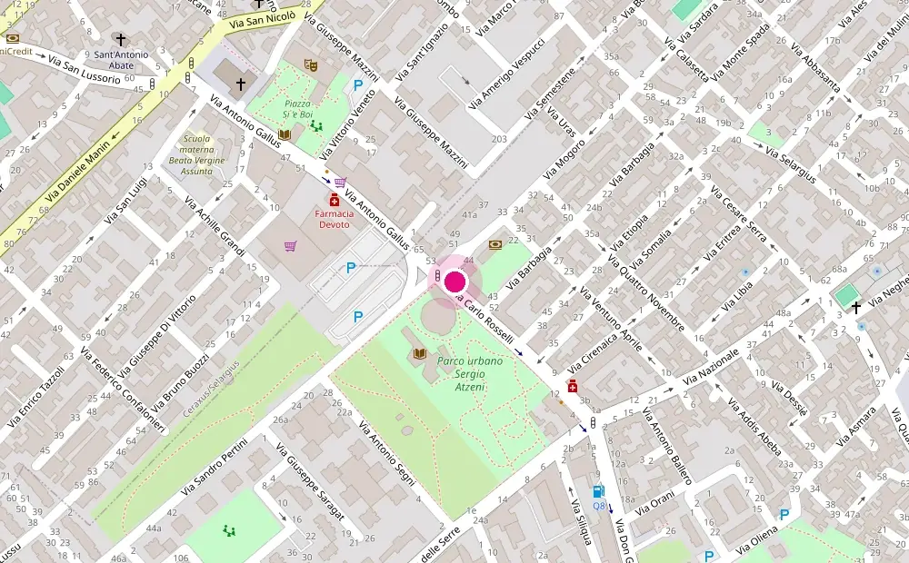 Mappa di Quartucciu con il negozio segnato in Via Carlo Rosselli